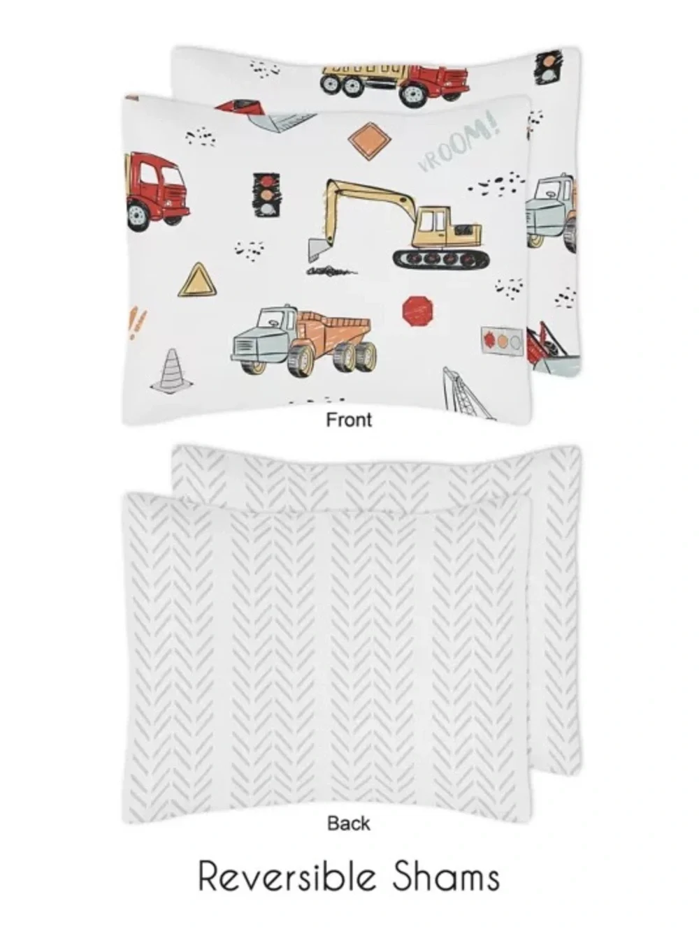 Kids Construction Truck Comforter Set - White with Multicolor Trucks